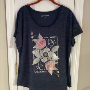 Lucky Brand Women's Dark Blue Floral Graphic Tee
